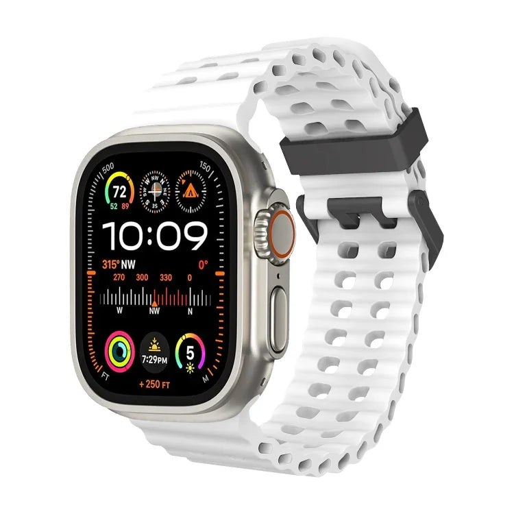 سوار ساعة سيليكون بثقوب مزدوجة الصف من أوشن، لسلسلة Apple Watch SE 2023 مقاس 44مم، لسلسلة Apple Watch Ultra 2 مقاس 49مم، لسلسلة Apple Watch 9 مقاس 45مم