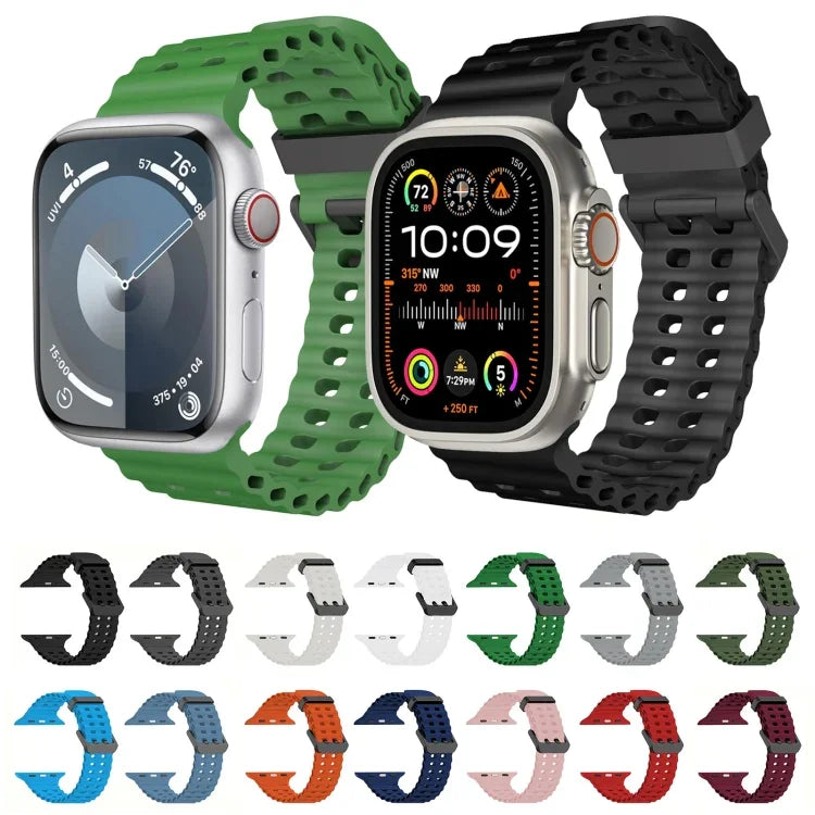 سوار ساعة سيليكون بثقوب مزدوجة الصف من أوشن، لسلسلة Apple Watch SE 2023 مقاس 44مم، لسلسلة Apple Watch Ultra 2 مقاس 49مم، لسلسلة Apple Watch 9 مقاس 45مم