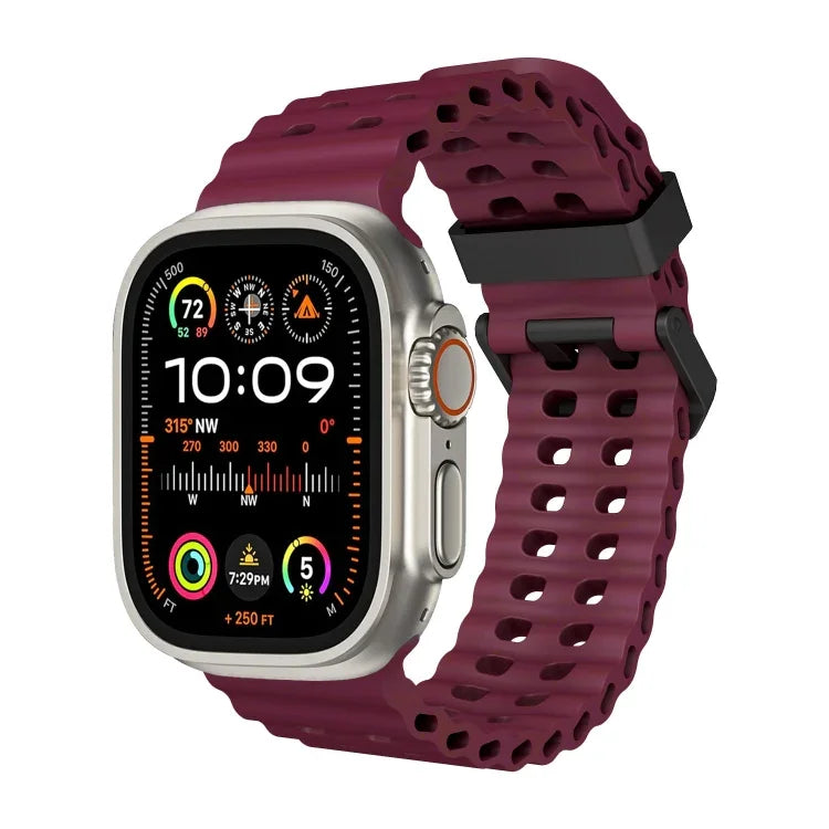 سوار ساعة سيليكون بثقوب مزدوجة الصف من أوشن، لسلسلة Apple Watch SE 2023 مقاس 44مم، لسلسلة Apple Watch Ultra 2 مقاس 49مم، لسلسلة Apple Watch 9 مقاس 45مم