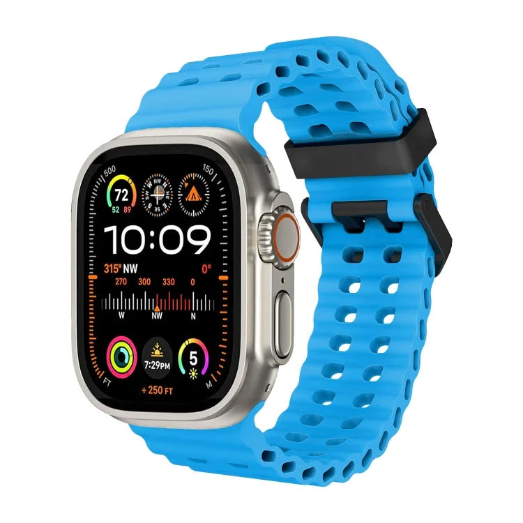 سوار ساعة سيليكون بثقوب مزدوجة الصف من أوشن، لسلسلة Apple Watch SE 2023 مقاس 44مم، لسلسلة Apple Watch Ultra 2 مقاس 49مم، لسلسلة Apple Watch 9 مقاس 45مم