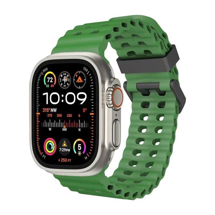 سوار ساعة سيليكون بثقوب مزدوجة الصف من أوشن، لسلسلة Apple Watch SE 2023 مقاس 44مم، لسلسلة Apple Watch Ultra 2 مقاس 49مم، لسلسلة Apple Watch 9 مقاس 45مم