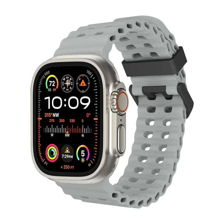 سوار ساعة سيليكون بثقوب مزدوجة الصف من أوشن، لسلسلة Apple Watch SE 2023 مقاس 44مم، لسلسلة Apple Watch Ultra 2 مقاس 49مم، لسلسلة Apple Watch 9 مقاس 45مم