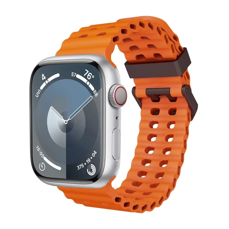 سوار ساعة سيليكون بثقوب مزدوجة الصف من أوشن، لسلسلة Apple Watch 5 مقاس 44مم، لسلسلة Apple Watch 4 مقاس 44مم، لسلسلة Apple Watch 3 مقاس 42مم