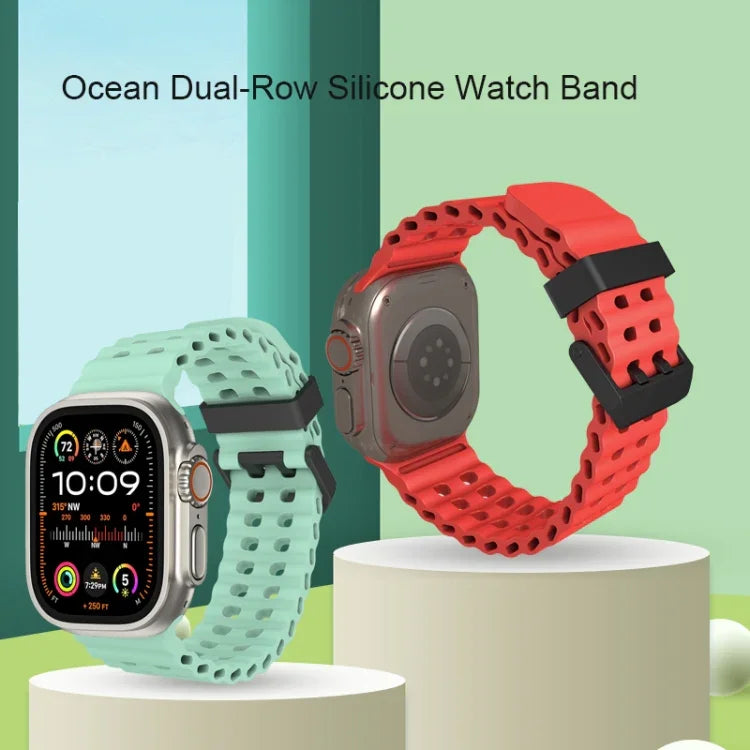 سوار ساعة سيليكون بثقوب مزدوجة الصف من أوشن، لسلسلة Apple Watch Ultra مقاس 49مم، لسلسلة Apple Watch 8 مقاس 45مم، لسلسلة Apple Watch SE 2022 مقاس 44مم