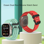 سوار ساعة سيليكون بثقوب مزدوجة الصف من أوشن، لسلسلة Apple Watch 5 مقاس 44مم، لسلسلة Apple Watch 4 مقاس 44مم، لسلسلة Apple Watch 3 مقاس 42مم