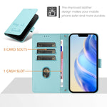 غطاء هاتف جلدي بنقشة ابتسامة مع حماية RFID، لأجهزة iPhone 14 Pro Max، iPhone SE 2022 / 2020 / 8 / 7، iPhone 13 Pro Max، iPhone 13 Pro، iPhone 13 mini، iPhone 12 / 12 Pro، iPhone 12 Pro Max، iPhone 12 mini