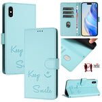 غطاء هاتف جلدي بنقشة ابتسامة مع حماية RFID، لأجهزة iPhone 11 Pro Max، iPhone 11، iPhone 11 Pro، iPod Touch 7 / 6 / 5، iPhone X / XS، iPhone XR، iPhone XS Max، iPhone 8 Plus / 7 Plus