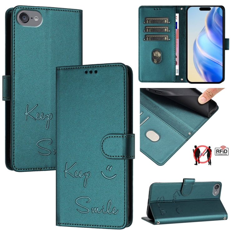 غطاء هاتف جلدي بنقشة ابتسامة مع حماية RFID، لأجهزة iPhone 11 Pro Max، iPhone 11، iPhone 11 Pro، iPod Touch 7 / 6 / 5، iPhone X / XS، iPhone XR، iPhone XS Max، iPhone 8 Plus / 7 Plus