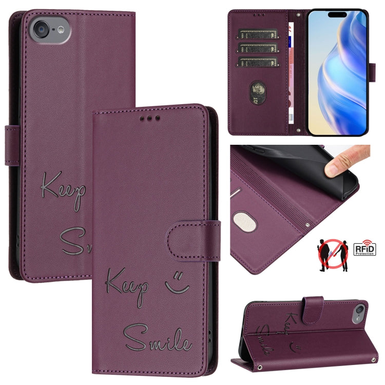 غطاء هاتف جلدي بنقشة ابتسامة مع حماية RFID، لأجهزة iPhone 11 Pro Max، iPhone 11، iPhone 11 Pro، iPod Touch 7 / 6 / 5، iPhone X / XS، iPhone XR، iPhone XS Max، iPhone 8 Plus / 7 Plus