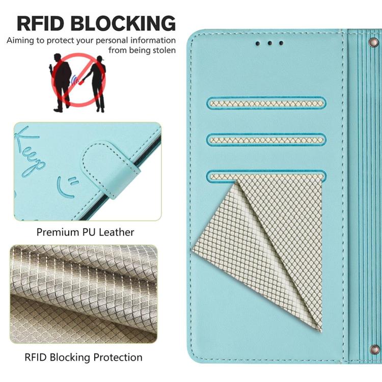غطاء هاتف جلدي بنقش ابتسامة مع حماية RFID، لأيفون 17 برو ماكس، لأيفون 17 برو، لأيفون 17، لأيفون Air، لأيفون SE 2024، لأيفون 16 برو ماكس، لأيفون 16 برو، لأيفون 16 بلس