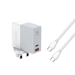شاحن سفر LDNIO A2620C PD3.0 بقوة 65 واط مع كابل Type-C إلى Type-C، قابس الاتحاد الأوروبي، قابس الولايات المتحدة، قابس المملكة المتحدة