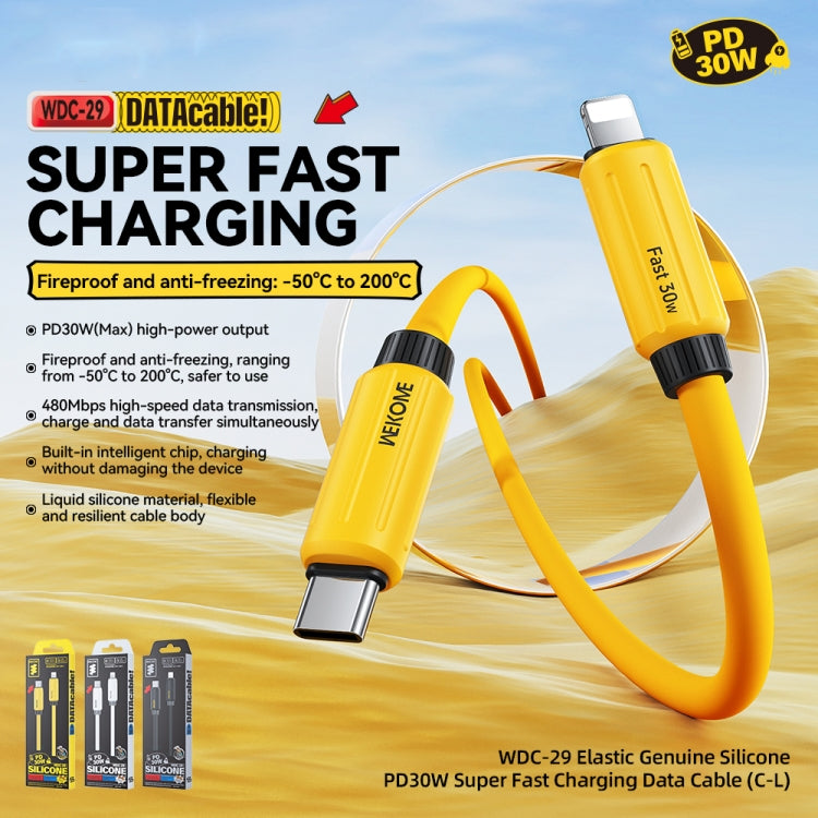 WK WDC-29 سيليكون أصلي مرن 1م PD30W كابل بيانات شحن سريع Type-C إلى 8 دبابيس، WDC-29
