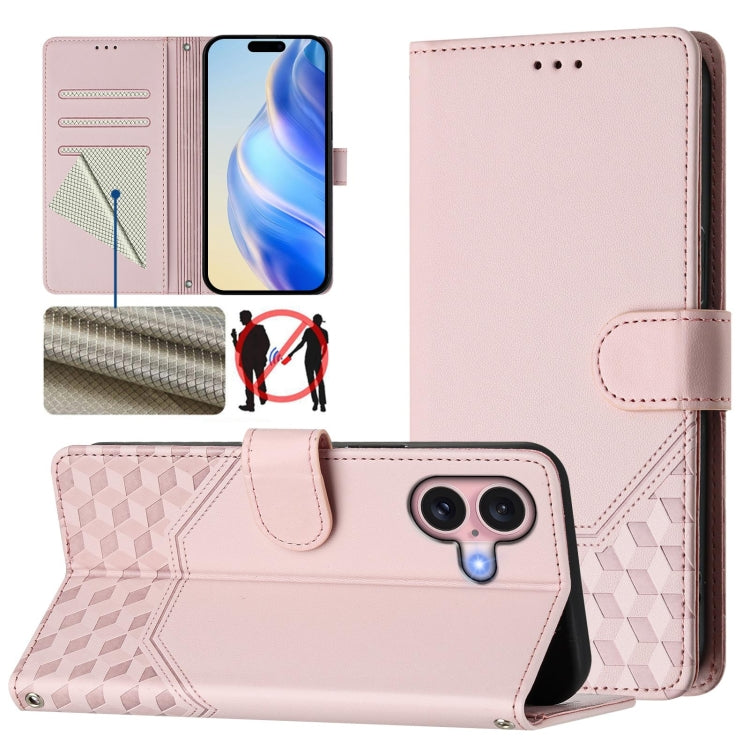 غطاء هاتف جلدي بنقش خلية النحل مع حماية RFID، لهواتف iPhone 17e / 16e، iPhone 17 Pro Max، iPhone 17 Pro، iPhone 17، iPhone Air، iPhone 16 Pro Max، iPhone 16 Pro، iPhone 16 Plus