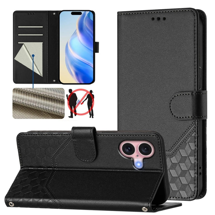 غطاء هاتف جلدي بنقش خلية النحل مع حماية RFID، لهواتف iPhone 17e / 16e، iPhone 17 Pro Max، iPhone 17 Pro، iPhone 17، iPhone Air، iPhone 16 Pro Max، iPhone 16 Pro، iPhone 16 Plus