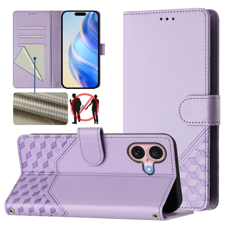 غطاء هاتف جلدي بنقش خلية النحل مع حماية RFID، لهواتف iPhone 17e / 16e، iPhone 17 Pro Max، iPhone 17 Pro، iPhone 17، iPhone Air، iPhone 16 Pro Max، iPhone 16 Pro، iPhone 16 Plus