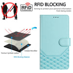 غطاء هاتف جلدي بنقش خلية النحل مع تقنية RFID، لهواتف iPhone 14 Pro Max، iPhone SE 2022 / 2020 / 8 / 7، iPhone 13 Pro Max، iPhone 13 Pro، iPhone 13 mini، iPhone 12 / 12 Pro، iPhone 12 Pro Max، iPhone 12 mini