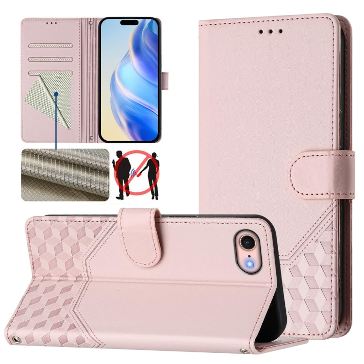 غطاء هاتف جلدي بنقش خلية النحل مع تقنية RFID، لهواتف iPhone 14 Pro Max، iPhone SE 2022 / 2020 / 8 / 7، iPhone 13 Pro Max، iPhone 13 Pro، iPhone 13 mini، iPhone 12 / 12 Pro، iPhone 12 Pro Max، iPhone 12 mini
