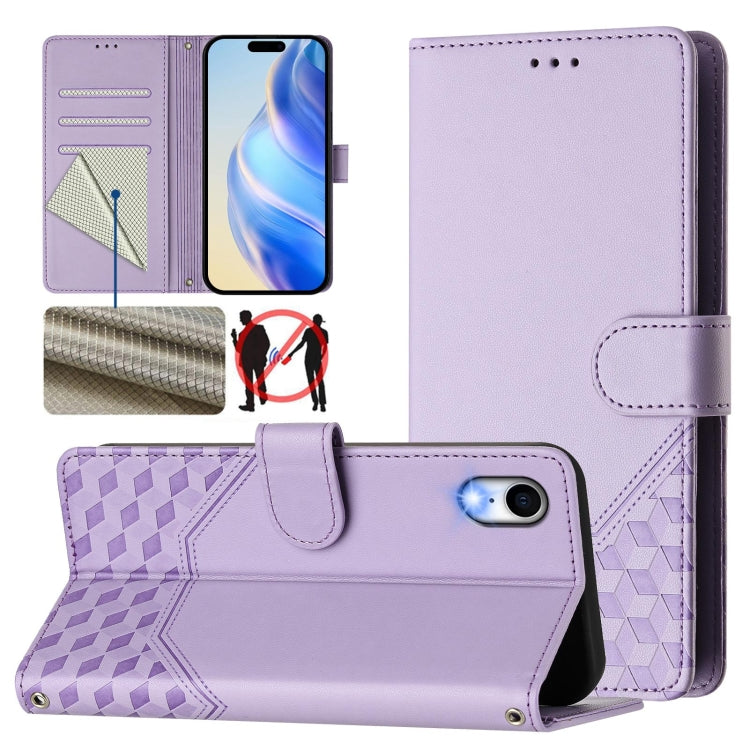غطاء هاتف جلدي بنقش خلية النحل مع تقنية RFID، لهواتف iPhone 11 Pro Max، iPhone 11، iPhone 11 Pro، iPhone X / XS، iPhone XR، iPhone XS Max، iPhone 8 Plus / 7 Plus