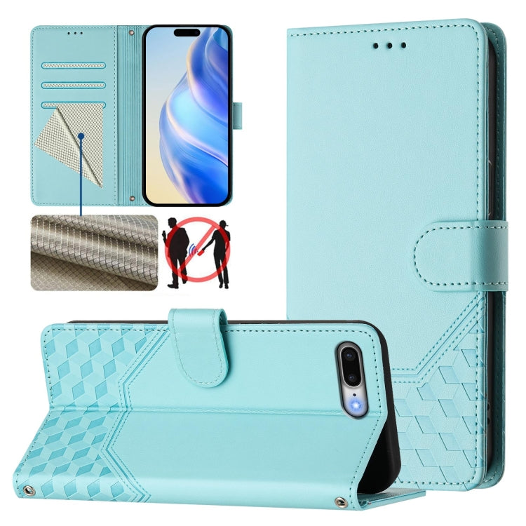 غطاء هاتف جلدي بنقش خلية النحل مع تقنية RFID، لهواتف iPhone 11 Pro Max، iPhone 11، iPhone 11 Pro، iPhone X / XS، iPhone XR، iPhone XS Max، iPhone 8 Plus / 7 Plus