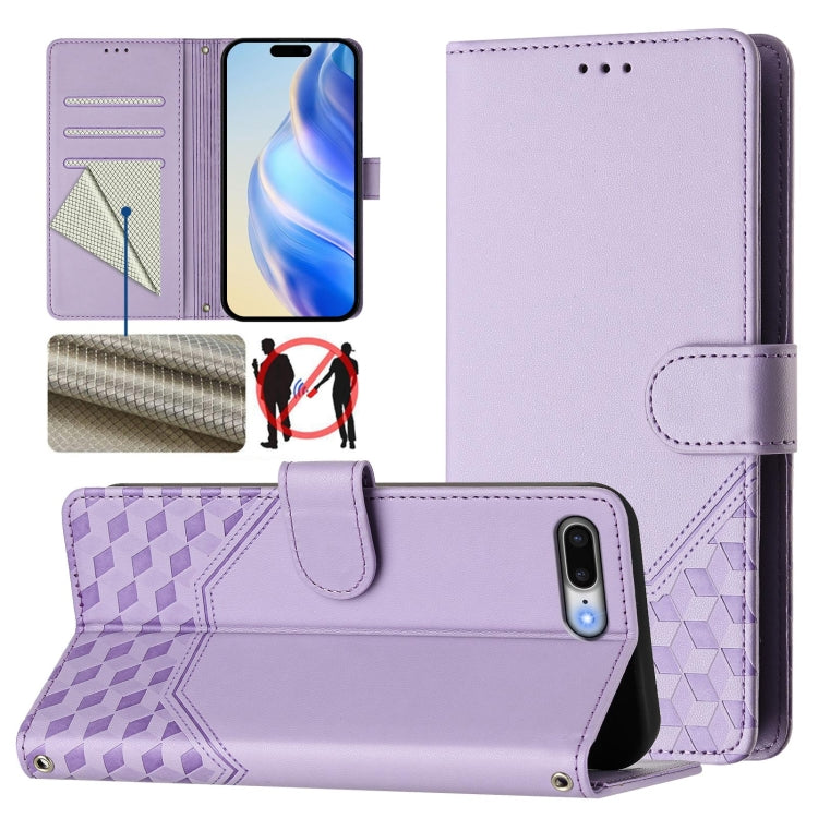 غطاء هاتف جلدي بنقش خلية النحل مع تقنية RFID، لهواتف iPhone 11 Pro Max، iPhone 11، iPhone 11 Pro، iPhone X / XS، iPhone XR، iPhone XS Max، iPhone 8 Plus / 7 Plus