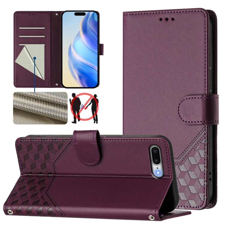 غطاء هاتف جلدي بنقش خلية النحل مع تقنية RFID، لهواتف iPhone 11 Pro Max، iPhone 11، iPhone 11 Pro، iPhone X / XS، iPhone XR، iPhone XS Max، iPhone 8 Plus / 7 Plus