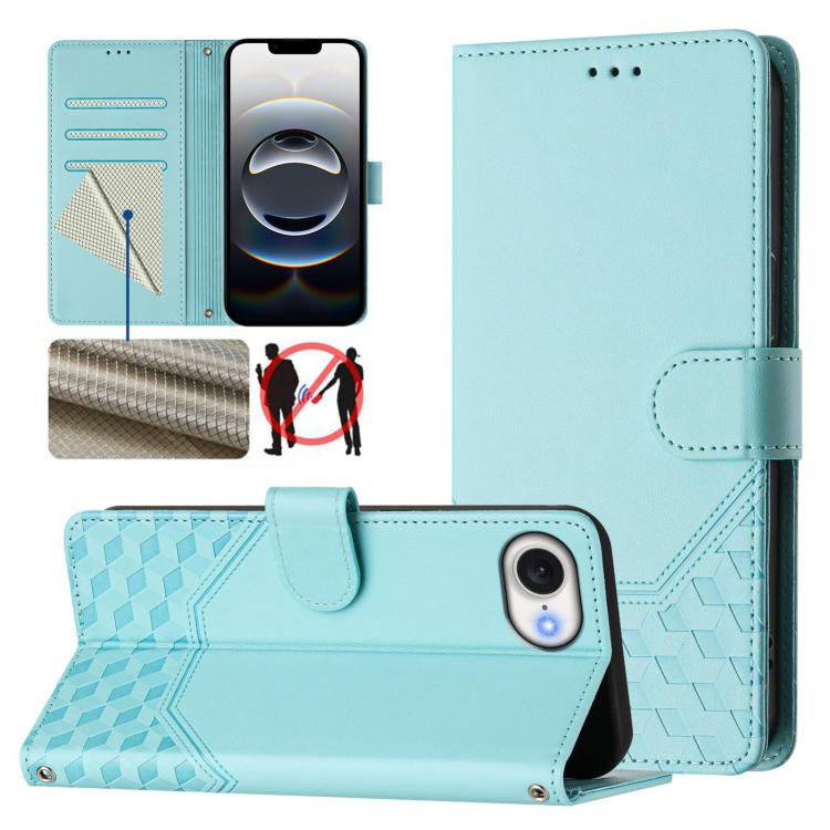 غطاء هاتف جلدي بنقش خلية النحل مع حماية RFID، لهواتف iPhone 17e / 16e، iPhone 17 Pro Max، iPhone 17 Pro، iPhone 17، iPhone Air، iPhone 16 Pro Max، iPhone 16 Pro، iPhone 16 Plus