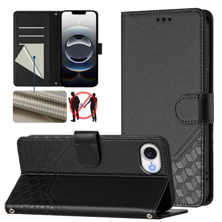 غطاء هاتف جلدي بنقش خلية النحل مع حماية RFID، لهواتف iPhone 17e / 16e، iPhone 17 Pro Max، iPhone 17 Pro، iPhone 17، iPhone Air، iPhone 16 Pro Max، iPhone 16 Pro، iPhone 16 Plus