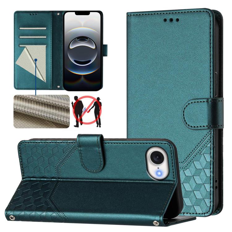 غطاء هاتف جلدي بنقش خلية النحل مع حماية RFID، لهواتف iPhone 17e / 16e، iPhone 17 Pro Max، iPhone 17 Pro، iPhone 17، iPhone Air، iPhone 16 Pro Max، iPhone 16 Pro، iPhone 16 Plus