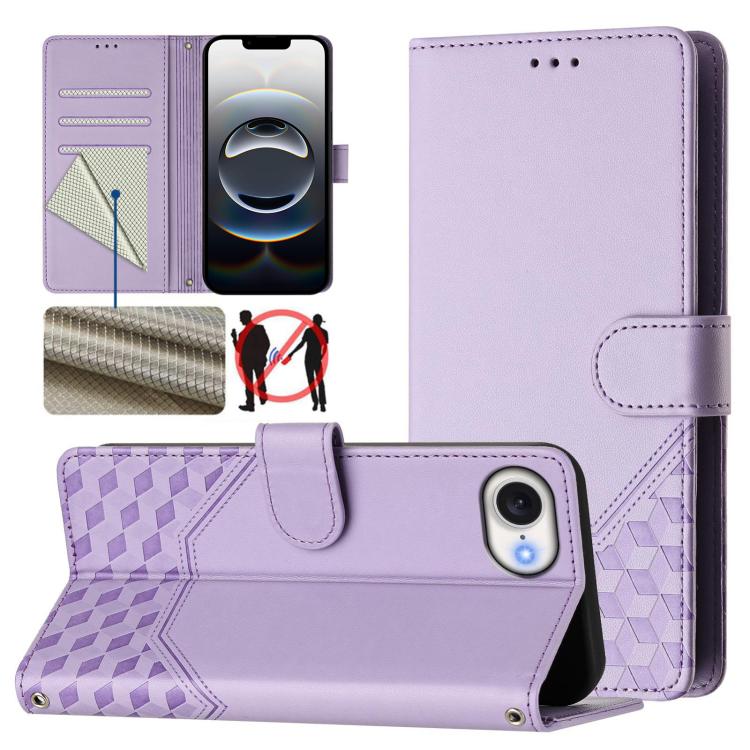 غطاء هاتف جلدي بنقش خلية النحل مع حماية RFID، لهواتف iPhone 17e / 16e، iPhone 17 Pro Max، iPhone 17 Pro، iPhone 17، iPhone Air، iPhone 16 Pro Max، iPhone 16 Pro، iPhone 16 Plus