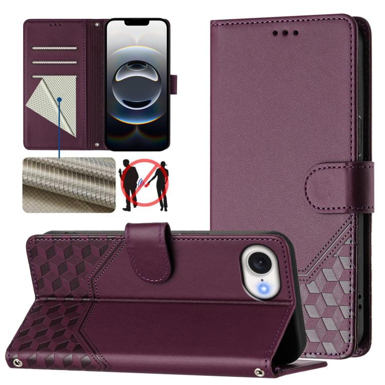 غطاء هاتف جلدي بنقش خلية النحل مع حماية RFID، لهواتف iPhone 17e / 16e، iPhone 17 Pro Max، iPhone 17 Pro، iPhone 17، iPhone Air، iPhone 16 Pro Max، iPhone 16 Pro، iPhone 16 Plus