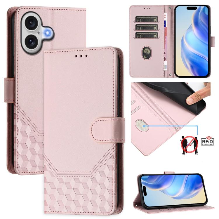 غطاء هاتف جلدي بنقش خلية النحل مع حماية RFID، لهواتف iPhone 17e / 16e، iPhone 17 Pro Max، iPhone 17 Pro، iPhone 17، iPhone Air، iPhone 16 Pro Max، iPhone 16 Pro، iPhone 16 Plus