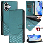 غطاء هاتف جلدي بنقش خلية النحل مع حماية RFID، لهواتف iPhone 17e / 16e، iPhone 17 Pro Max، iPhone 17 Pro، iPhone 17، iPhone Air، iPhone 16 Pro Max، iPhone 16 Pro، iPhone 16 Plus