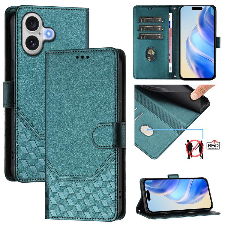 غطاء هاتف جلدي بنقش خلية النحل مع حماية RFID، لهواتف iPhone 17e / 16e، iPhone 17 Pro Max، iPhone 17 Pro، iPhone 17، iPhone Air، iPhone 16 Pro Max، iPhone 16 Pro، iPhone 16 Plus