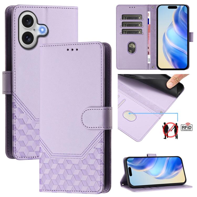 غطاء هاتف جلدي بنقش خلية النحل مع حماية RFID، لهواتف iPhone 17e / 16e، iPhone 17 Pro Max، iPhone 17 Pro، iPhone 17، iPhone Air، iPhone 16 Pro Max، iPhone 16 Pro، iPhone 16 Plus