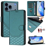 غطاء هاتف جلدي بنقش خلية النحل مع حماية RFID، لهواتف iPhone 17e / 16e، iPhone 17 Pro Max، iPhone 17 Pro، iPhone 17، iPhone Air، iPhone 16 Pro Max، iPhone 16 Pro، iPhone 16 Plus