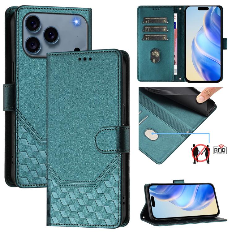 غطاء هاتف جلدي بنقش خلية النحل مع حماية RFID، لهواتف iPhone 17e / 16e، iPhone 17 Pro Max، iPhone 17 Pro، iPhone 17، iPhone Air، iPhone 16 Pro Max، iPhone 16 Pro، iPhone 16 Plus
