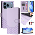 غطاء هاتف جلدي بنقش خلية النحل مع حماية RFID، لهواتف iPhone 17e / 16e، iPhone 17 Pro Max، iPhone 17 Pro، iPhone 17، iPhone Air، iPhone 16 Pro Max، iPhone 16 Pro، iPhone 16 Plus