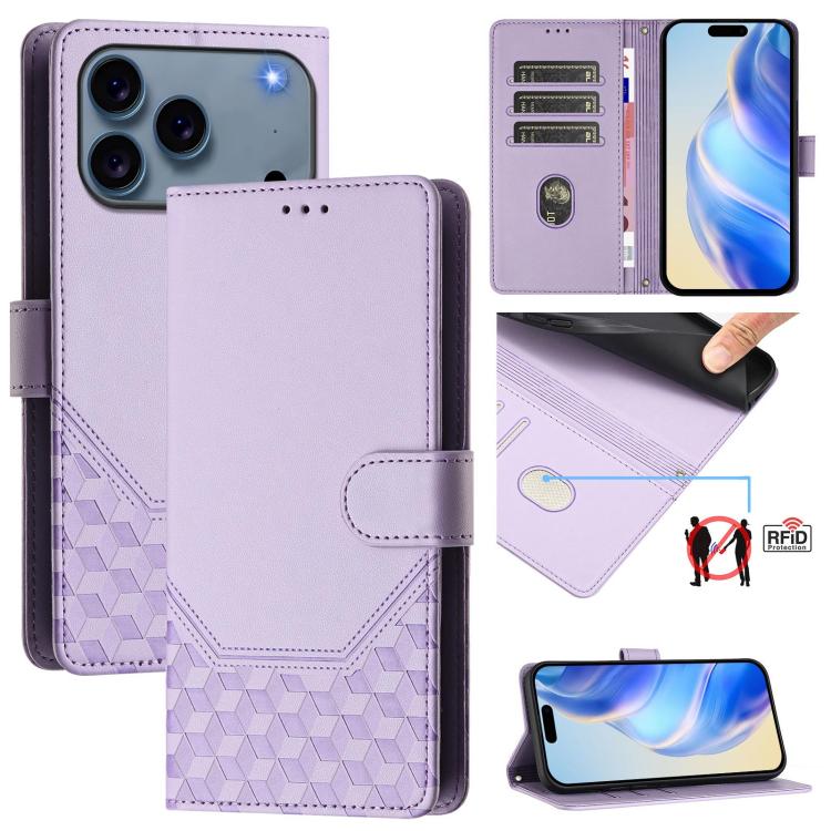 غطاء هاتف جلدي بنقش خلية النحل مع حماية RFID، لهواتف iPhone 17e / 16e، iPhone 17 Pro Max، iPhone 17 Pro، iPhone 17، iPhone Air، iPhone 16 Pro Max، iPhone 16 Pro، iPhone 16 Plus
