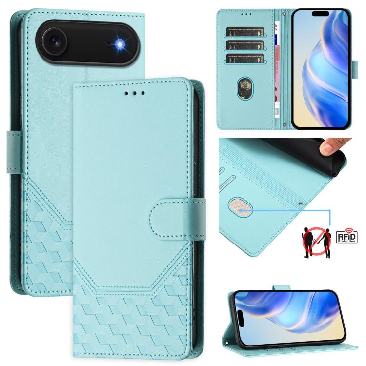 غطاء هاتف جلدي بنقش خلية النحل مع حماية RFID، لهواتف iPhone 17e / 16e، iPhone 17 Pro Max، iPhone 17 Pro، iPhone 17، iPhone Air، iPhone 16 Pro Max، iPhone 16 Pro، iPhone 16 Plus