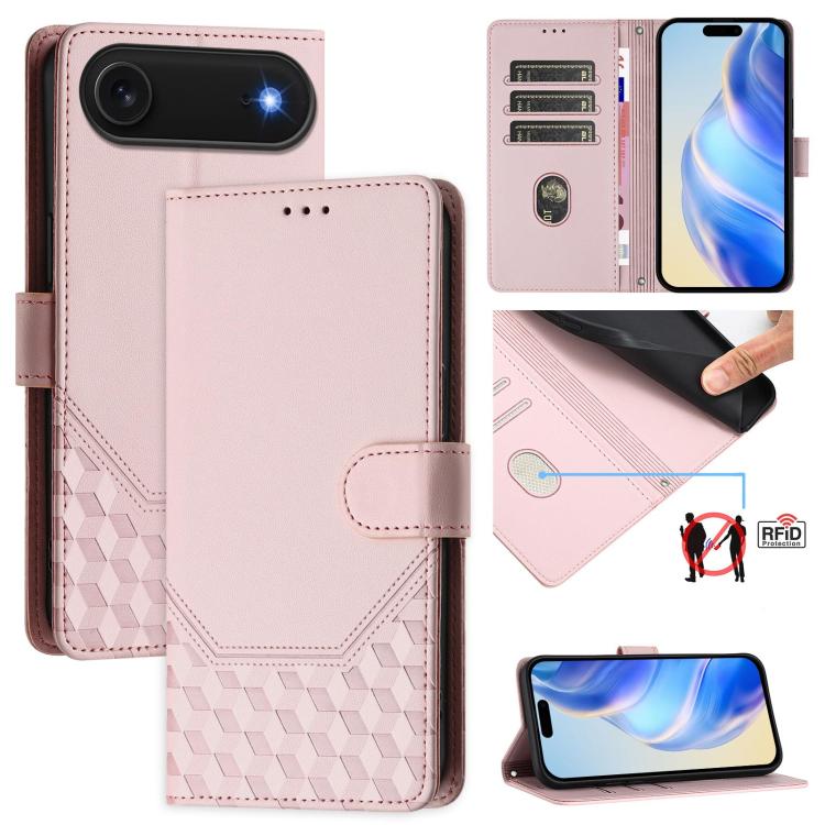 غطاء هاتف جلدي بنقش خلية النحل مع حماية RFID، لهواتف iPhone 17e / 16e، iPhone 17 Pro Max، iPhone 17 Pro، iPhone 17، iPhone Air، iPhone 16 Pro Max، iPhone 16 Pro، iPhone 16 Plus