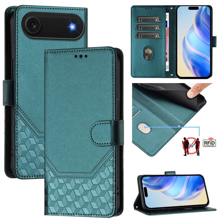غطاء هاتف جلدي بنقش خلية النحل مع حماية RFID، لهواتف iPhone 17e / 16e، iPhone 17 Pro Max، iPhone 17 Pro، iPhone 17، iPhone Air، iPhone 16 Pro Max، iPhone 16 Pro، iPhone 16 Plus
