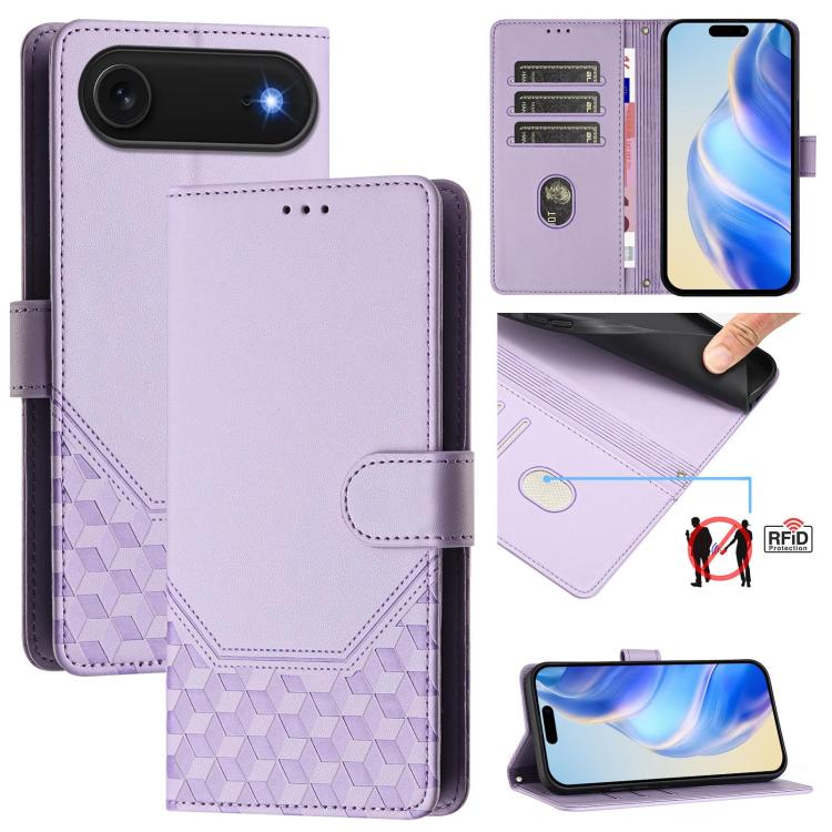 غطاء هاتف جلدي بنقش خلية النحل مع حماية RFID، لهواتف iPhone 17e / 16e، iPhone 17 Pro Max، iPhone 17 Pro، iPhone 17، iPhone Air، iPhone 16 Pro Max، iPhone 16 Pro، iPhone 16 Plus