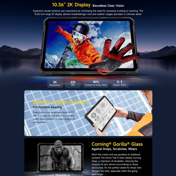 جهاز لوحي متين Ulefone Armor Pad 4 Ultra Thermal Version، شاشة 10.36 بوصة، أندرويد 14، معالج MediaTek Dimensity 6300 ثماني النواة، شبكة 5G، قابس الاتحاد الأوروبي، Armor Pad 4 Ultra Thermal Imaging