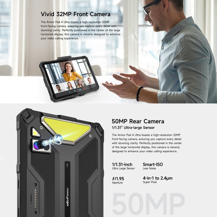 جهاز لوحي متين Ulefone Armor Pad 4 Ultra Thermal Version، شاشة 10.36 بوصة، أندرويد 14، معالج MediaTek Dimensity 6300 ثماني النواة، شبكة 5G، قابس الاتحاد الأوروبي، Armor Pad 4 Ultra Thermal Imaging