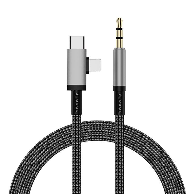 كابل محول 2 في 1 من 8 دبابيس، USB-C / Type-C إلى AUX صوتي 3.5 مم للسيارة، Type-C، 8 دبابيس إلى 3.5 مم، الطول: 1 متر