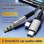 كابل محول 2 في 1 من 8 دبابيس، USB-C / Type-C إلى AUX صوتي 3.5 مم للسيارة، Type-C، 8 دبابيس إلى 3.5 مم، الطول: 1 متر