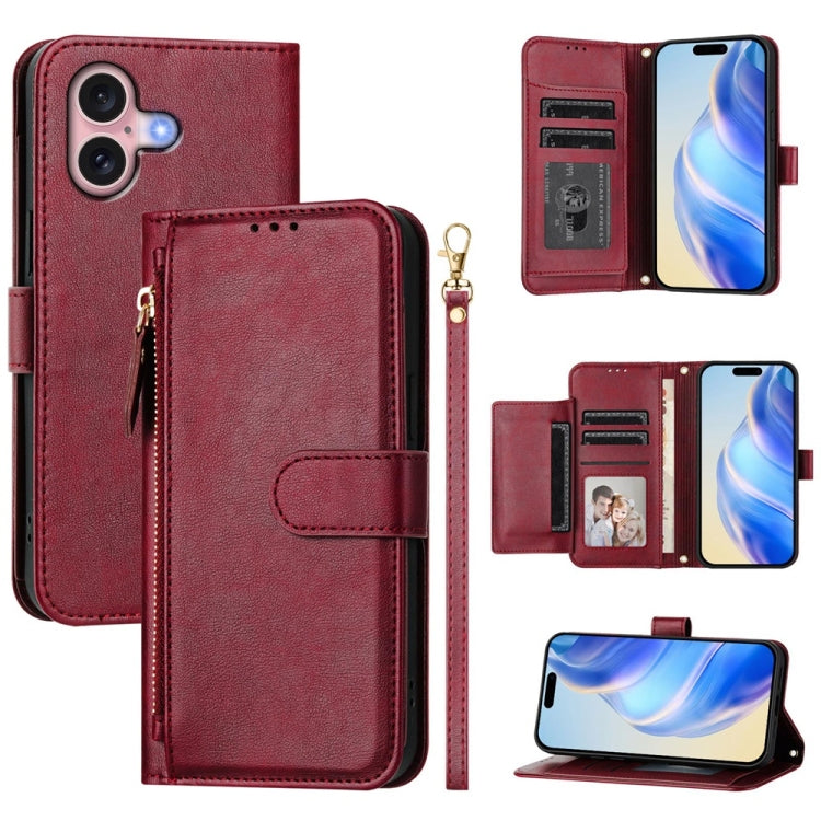 غطاء هاتف جلدي بمحفظة بسحاب مع فتحات متعددة للبطاقات، لـ iPhone 16، iPhone 15 Pro Max، iPhone 15 Pro، iPhone 15 Plus، iPhone 15، iPhone 14 Plus، iPhone 14 / 13، iPhone 14 Pro
