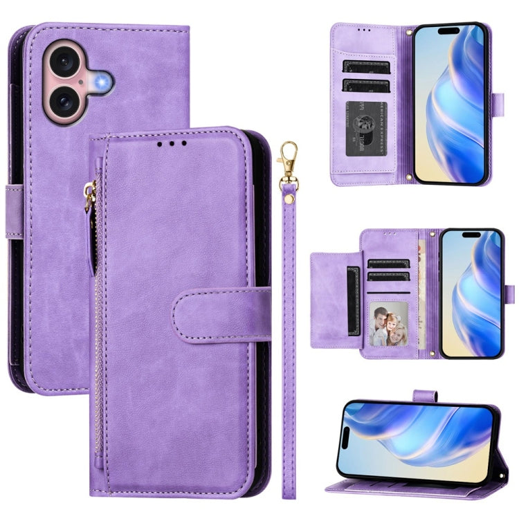 غطاء هاتف جلدي بمحفظة بسحاب مع فتحات متعددة للبطاقات، لـ iPhone 16، iPhone 15 Pro Max، iPhone 15 Pro، iPhone 15 Plus، iPhone 15، iPhone 14 Plus، iPhone 14 / 13، iPhone 14 Pro