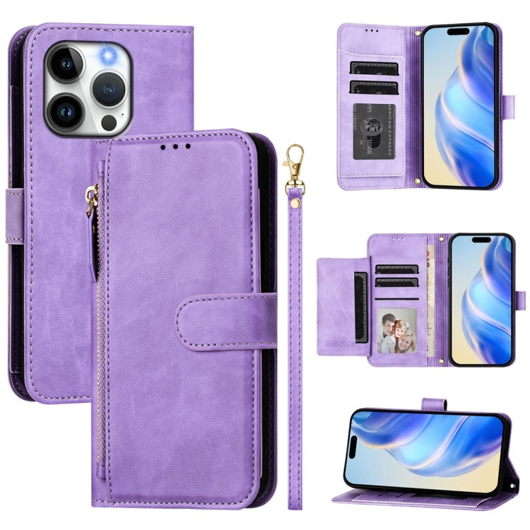 غطاء هاتف جلدي بمحفظة بسحاب مع فتحات متعددة للبطاقات، لـ iPhone 16، iPhone 15 Pro Max، iPhone 15 Pro، iPhone 15 Plus، iPhone 15، iPhone 14 Plus، iPhone 14 / 13، iPhone 14 Pro