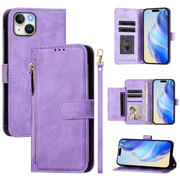 غطاء هاتف جلدي بمحفظة بسحاب مع فتحات متعددة للبطاقات، لـ iPhone 16، iPhone 15 Pro Max، iPhone 15 Pro، iPhone 15 Plus، iPhone 15، iPhone 14 Plus، iPhone 14 / 13، iPhone 14 Pro